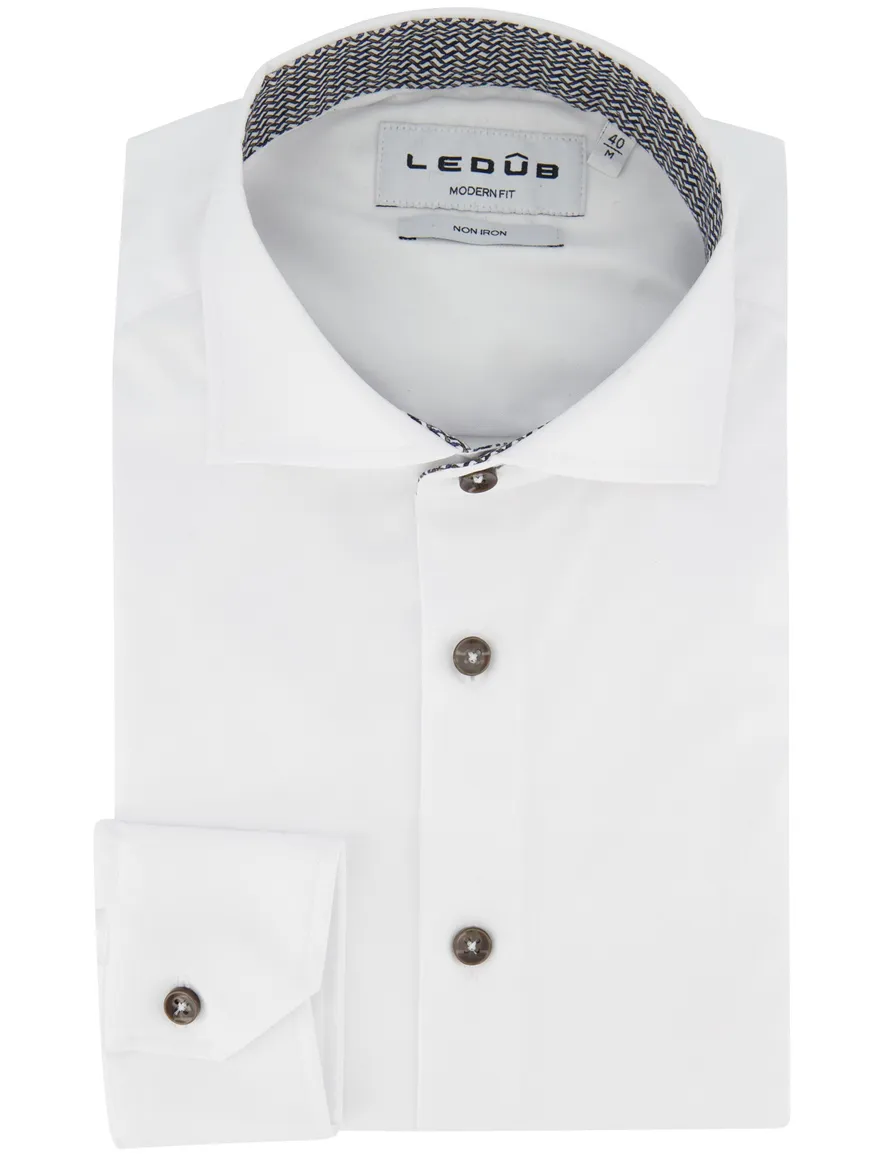 Ledub Modern Fit overhemd ml 5 wit strijkvrij katoen