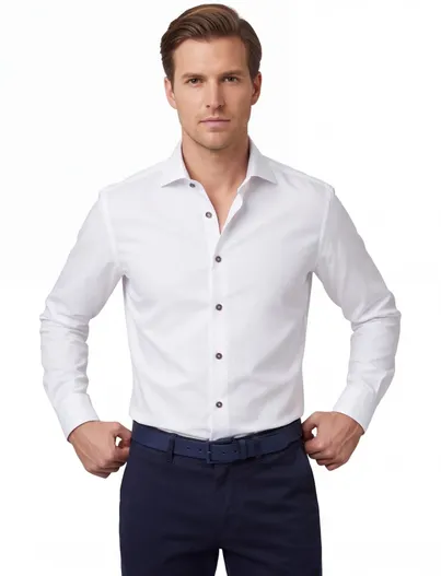 Ledub Wit strijkvrij Ledub Modern Fit overhemd ml 5 katoen
