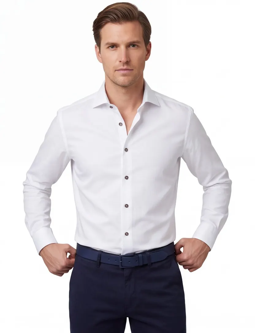 Wit strijkvrij Ledub Modern Fit overhemd ml 5 katoen