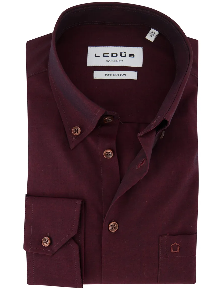 Ledub modern fit overhemd aubergine