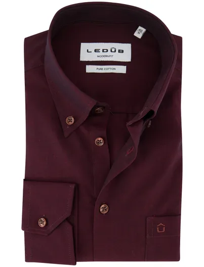 Ledub Ledub overhemd aubergine modern fit effen