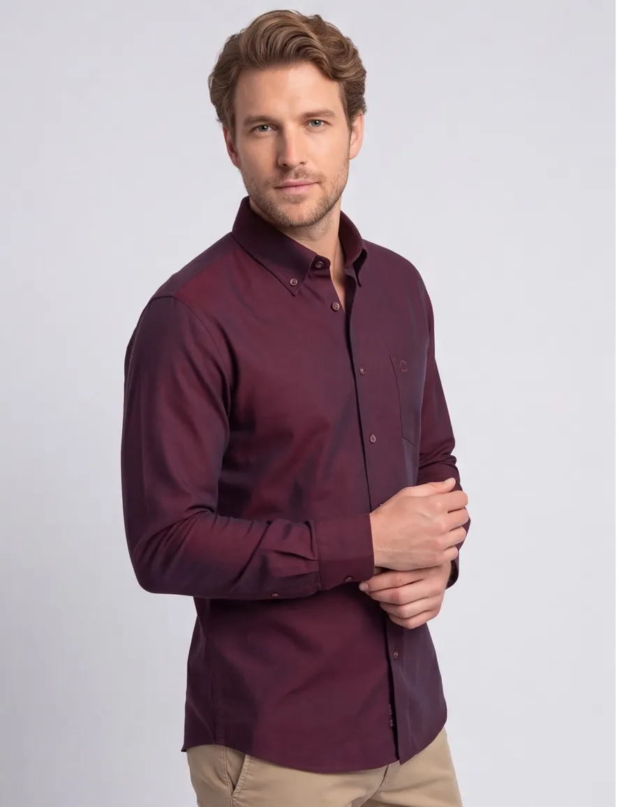Ledub modern fit overhemd aubergine