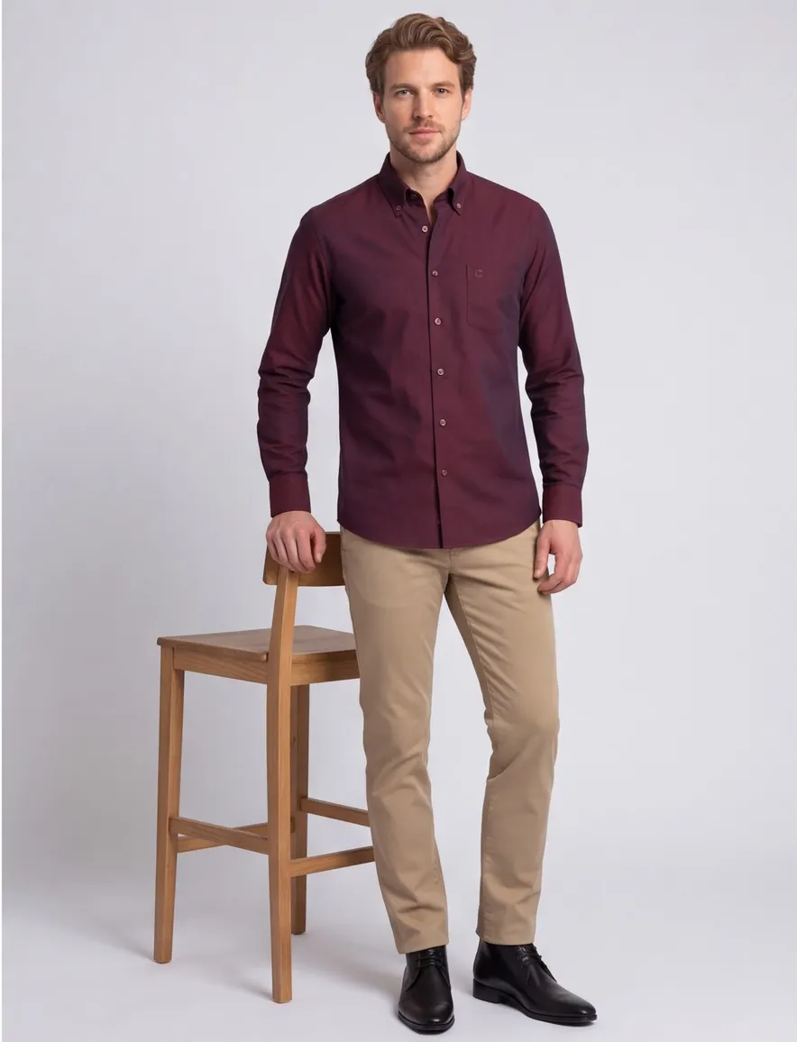 Ledub modern fit overhemd aubergine