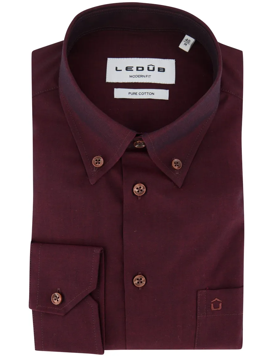 Ledub modern fit overhemd aubergine