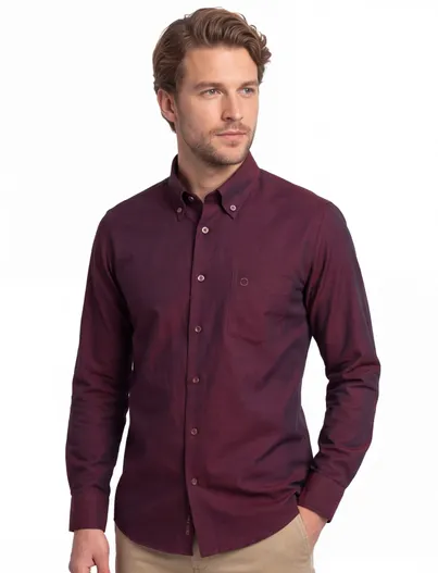 Ledub Ledub overhemd aubergine modern fit effen