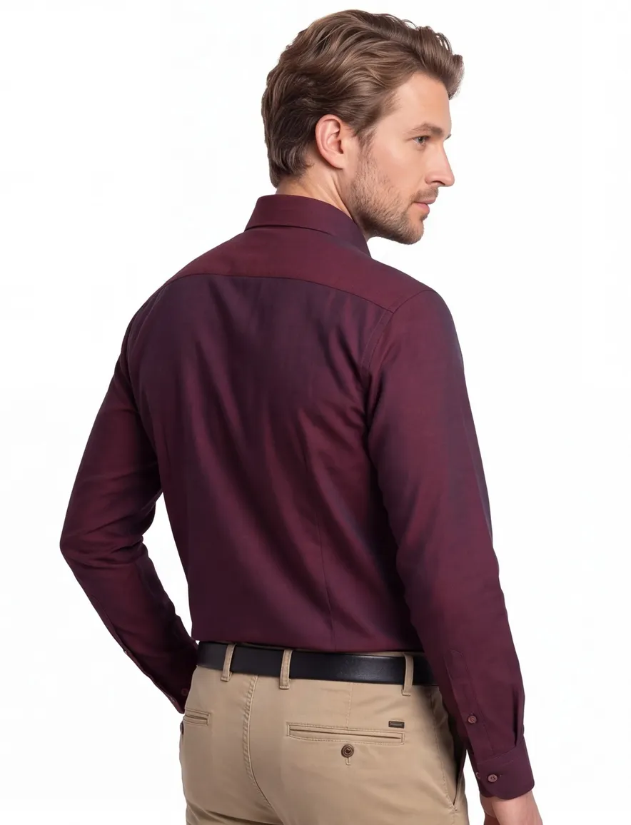 Ledub modern fit overhemd aubergine