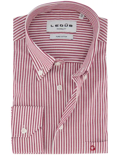 Ledub Ledub Modern Fit wit overhemd rood gestreept