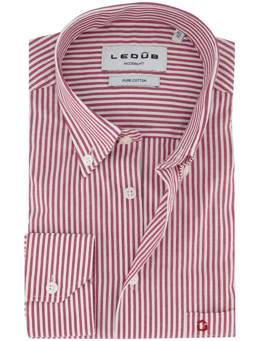 Ledub Modern Fit wit overhemd rood gestreept