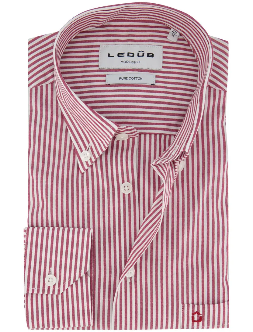 Wit Ledub overhemd Modern Fit roze gestreept
