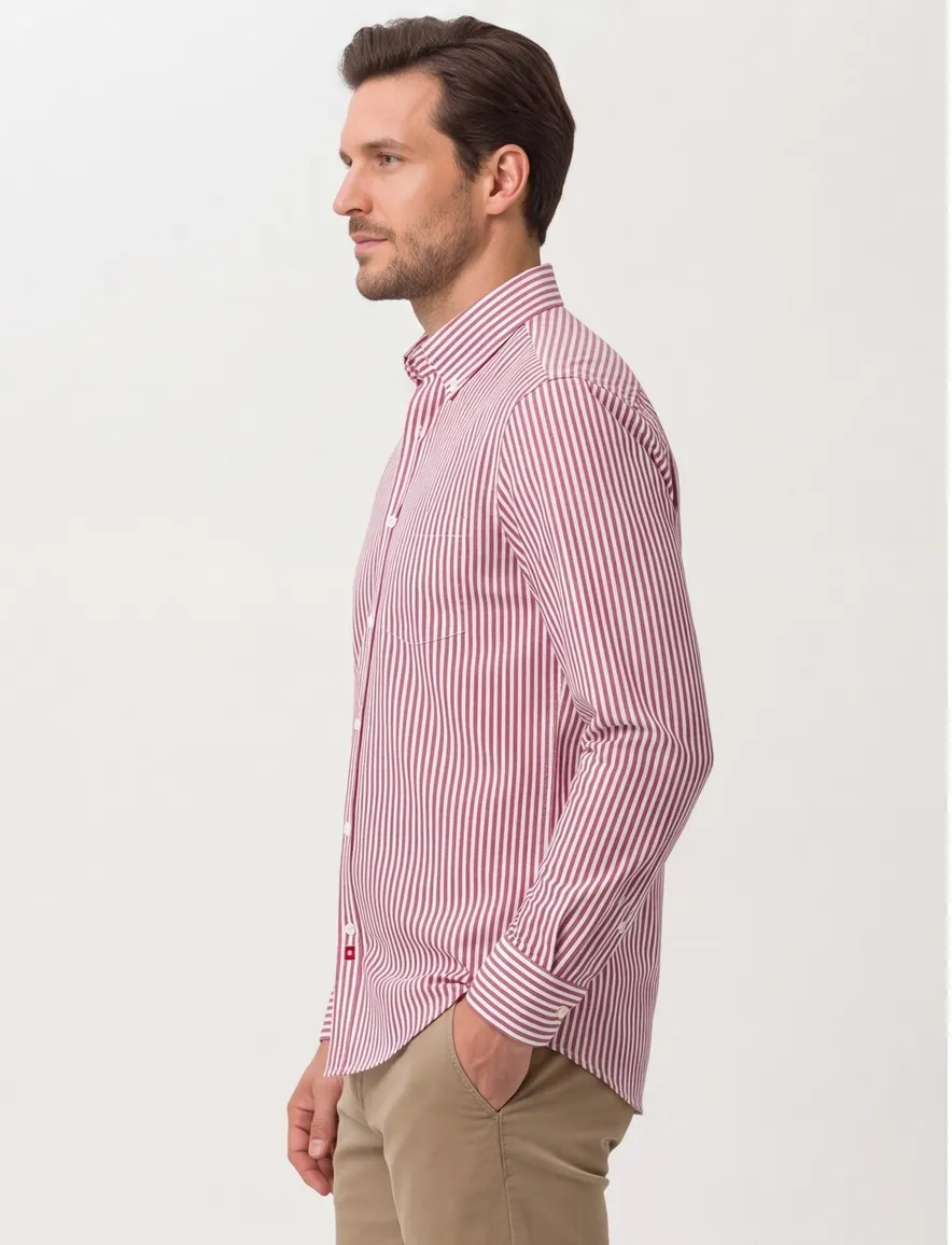 Ledub Modern Fit wit overhemd rood gestreept