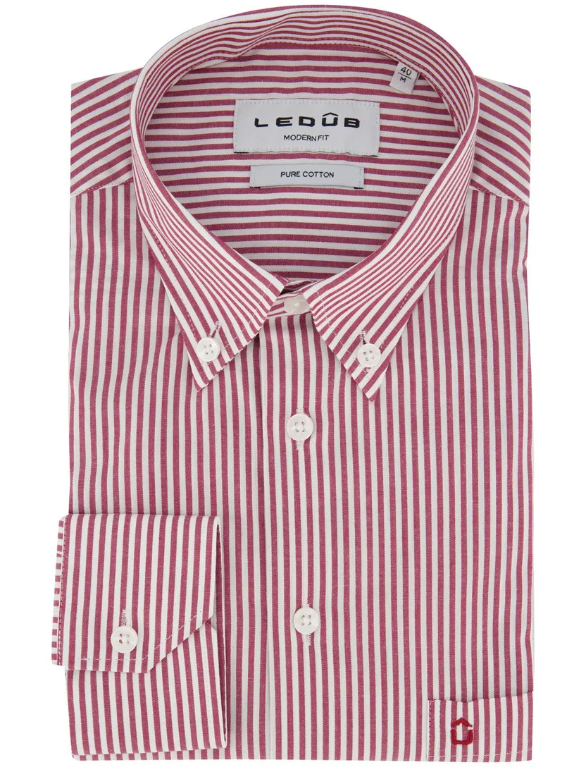 Wit Ledub overhemd Modern Fit roze gestreept