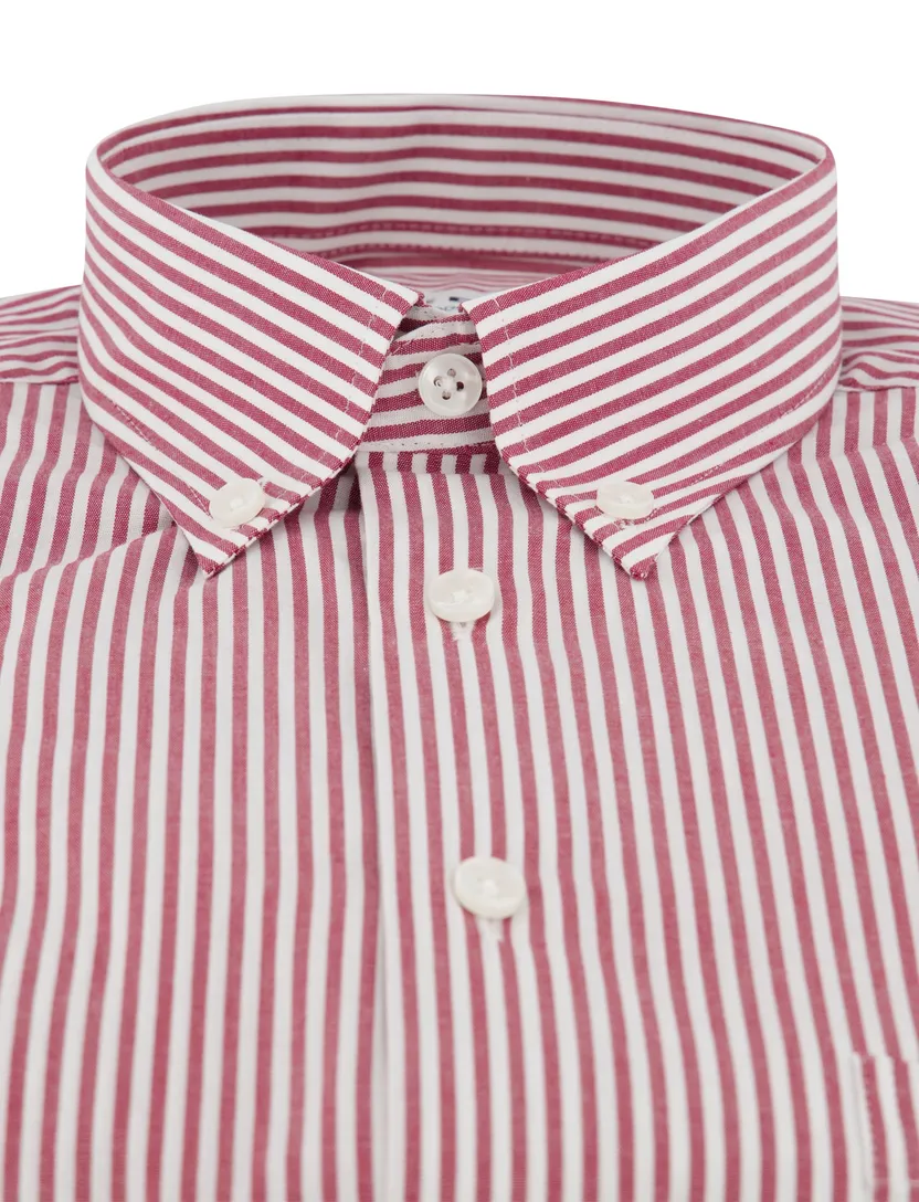 Wit Ledub overhemd Modern Fit roze gestreept