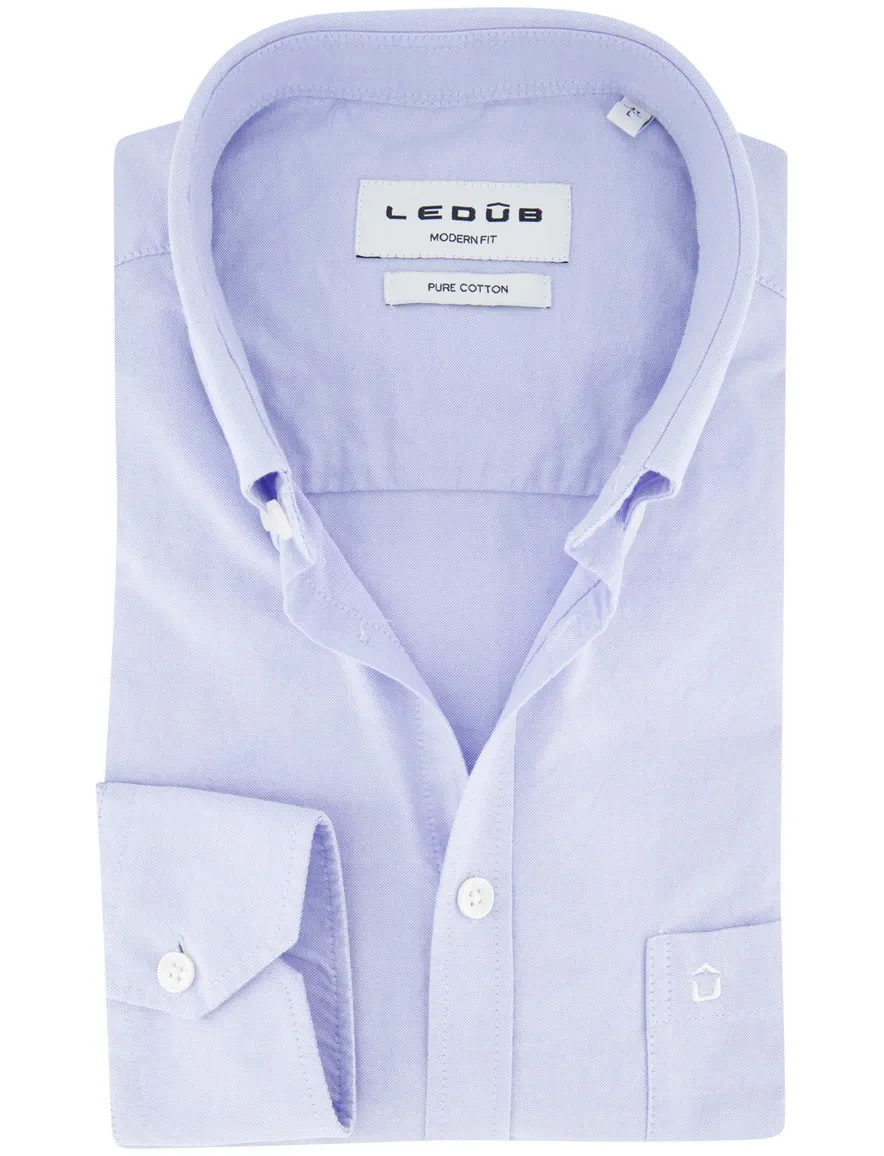 Ledub Overhemd modern fit blauw button down