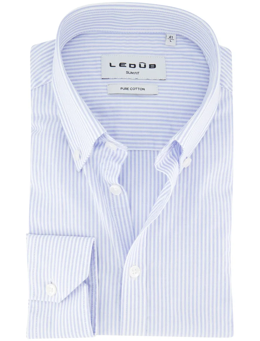 Ledub slim fit overhemd gestreept lichtblauw