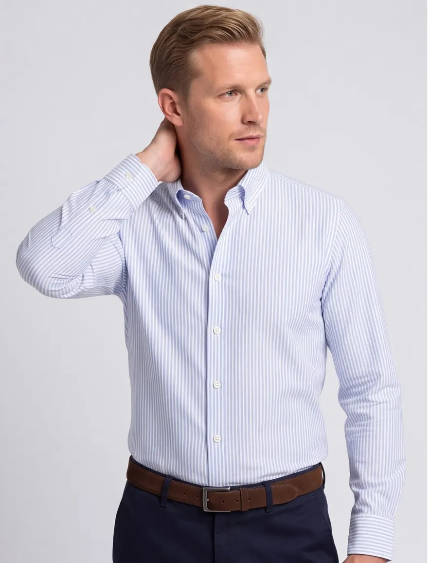 Ledub Overhemd Slim fit blauw wit gestreept