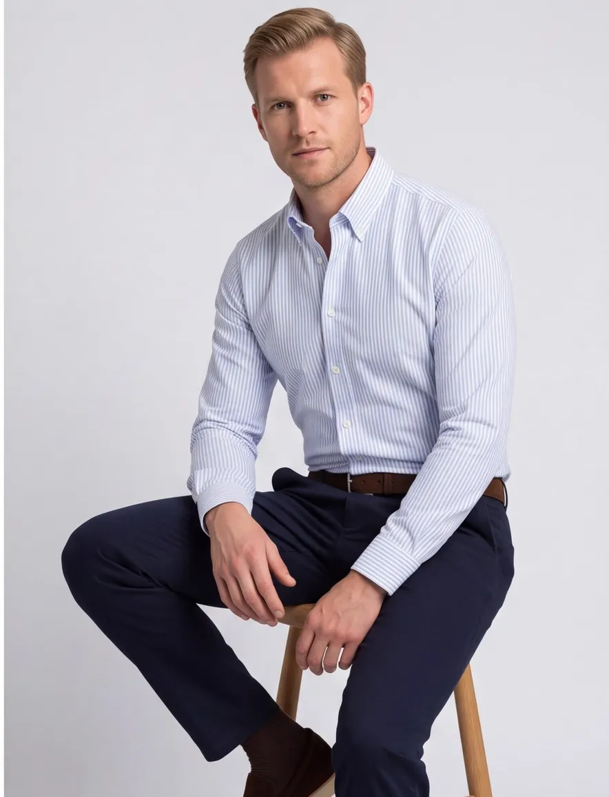Ledub Overhemd Slim fit blauw wit gestreept