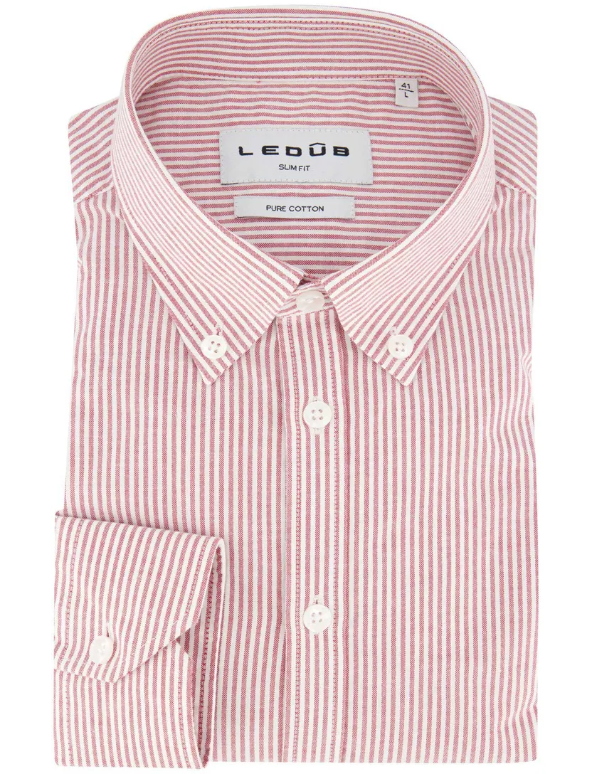 Ledub overhemd rood gestreept slim fit