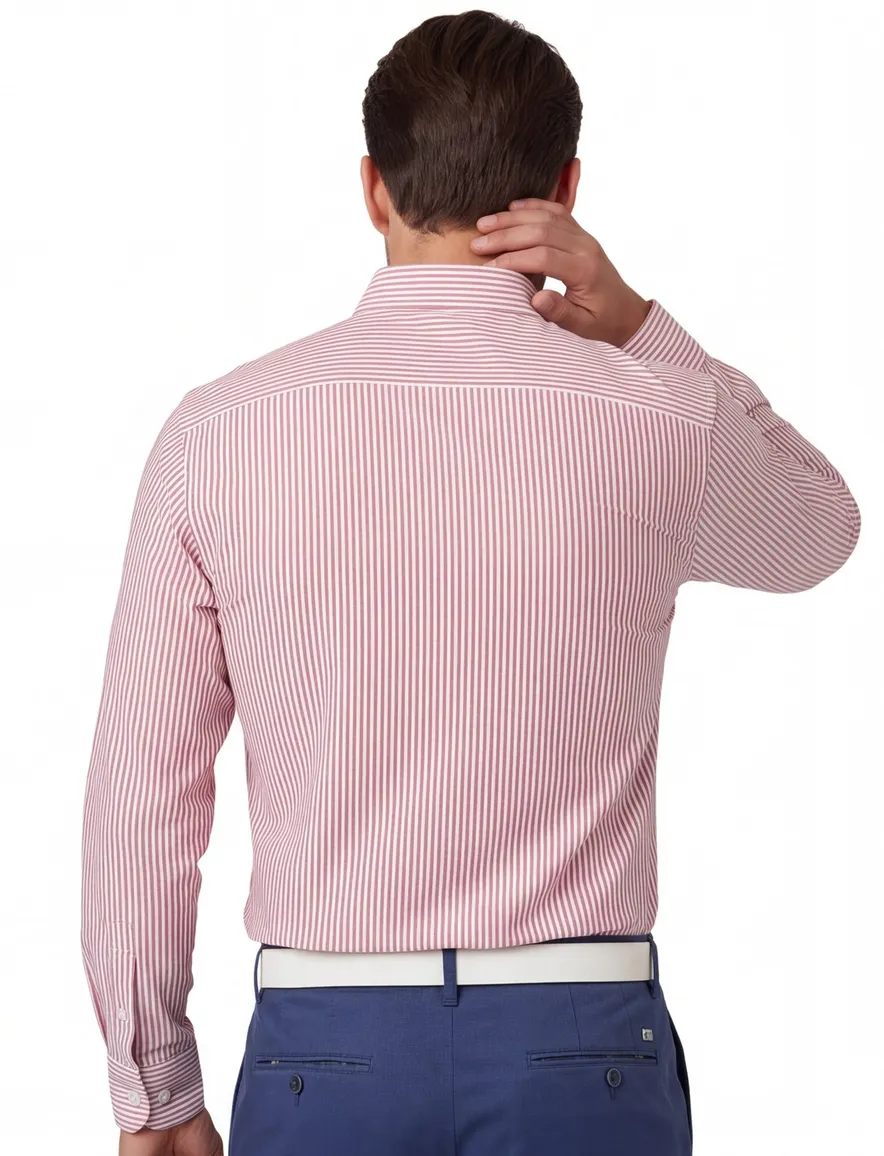 Ledub Overhemd Slim fit rood wit gestreept