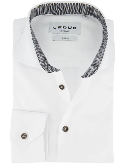 Ledub Ledub Overhemd strijkvrij Modern fit wit effen 100% katoen