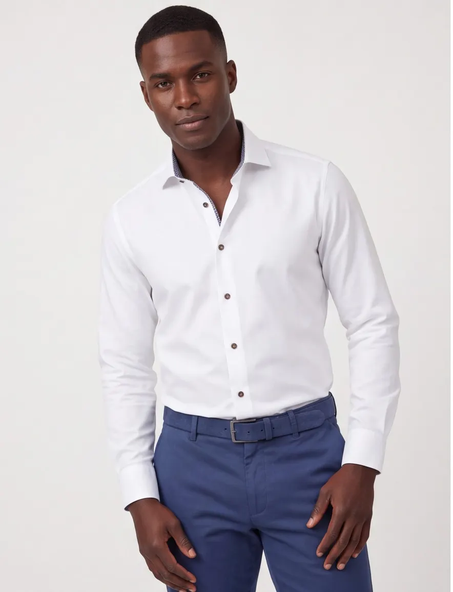 Ledub Overhemd strijkvrij Modern fit wit effen
