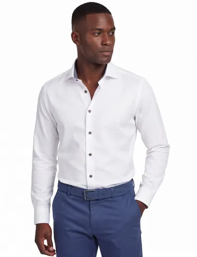Ledub Ledub Overhemd strijkvrij Modern fit wit effen wide collar
