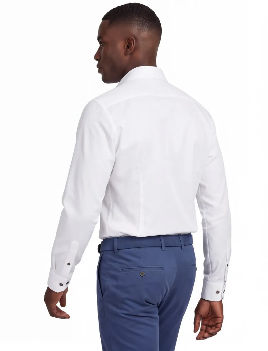 Ledub Overhemd strijkvrij Modern fit wit effen wide collar