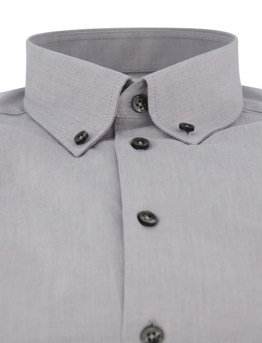 Ledub overhemd mouwlengte 7 grijs button-down