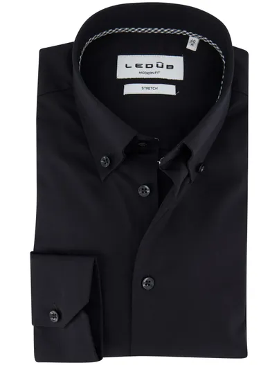Ledub Ledub overhemd zwart ml7 effen
