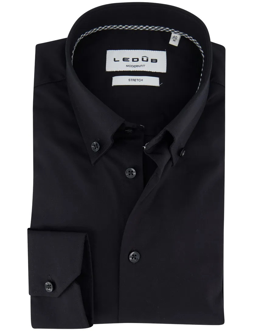Ledub overhemd zwart ml7 effen