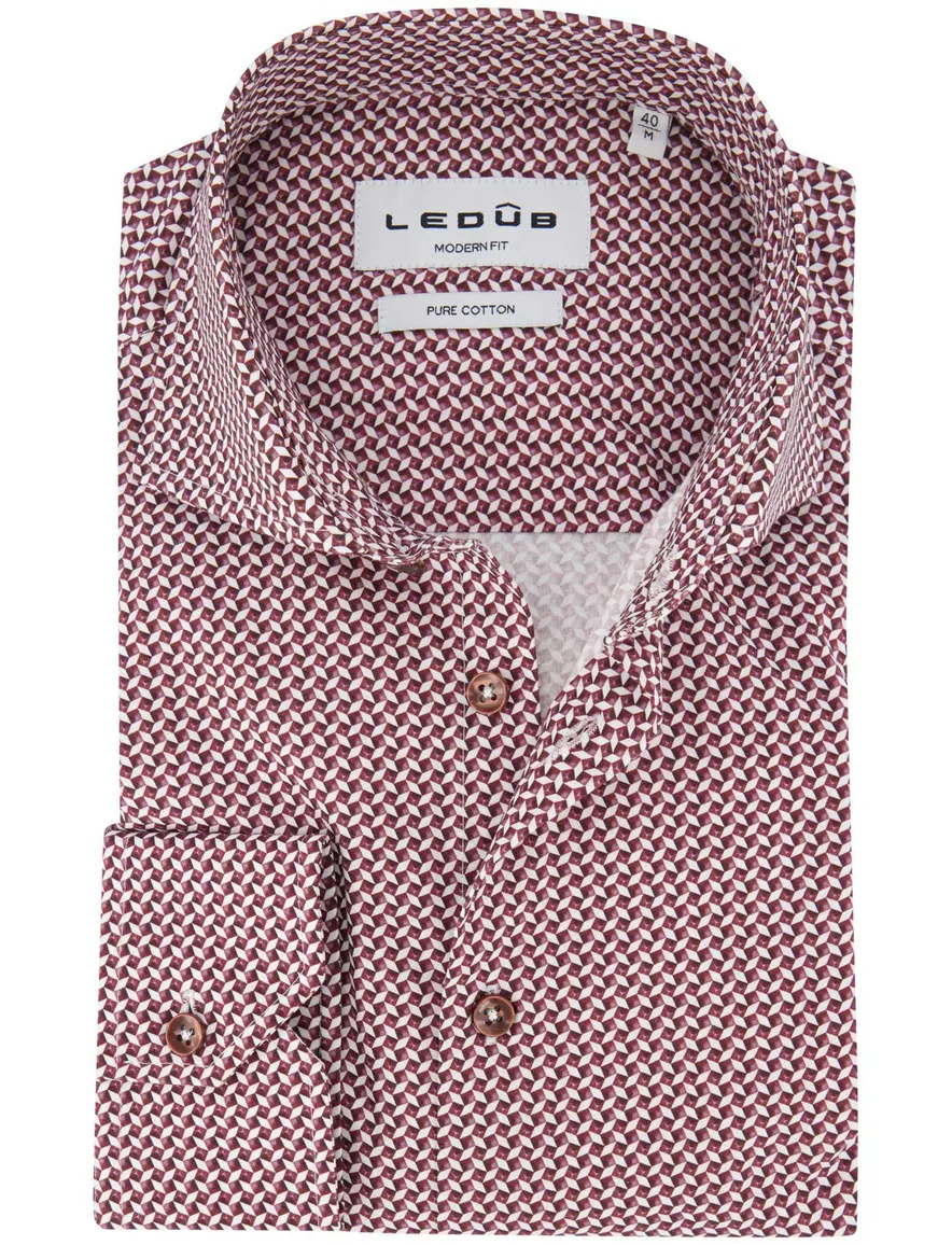 Ledub Overhemd Modern fit rood geprint katoen