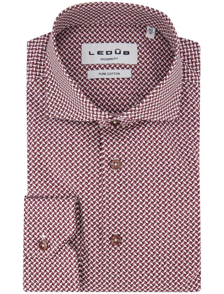 Ledub Overhemd Modern fit rood geprint katoen