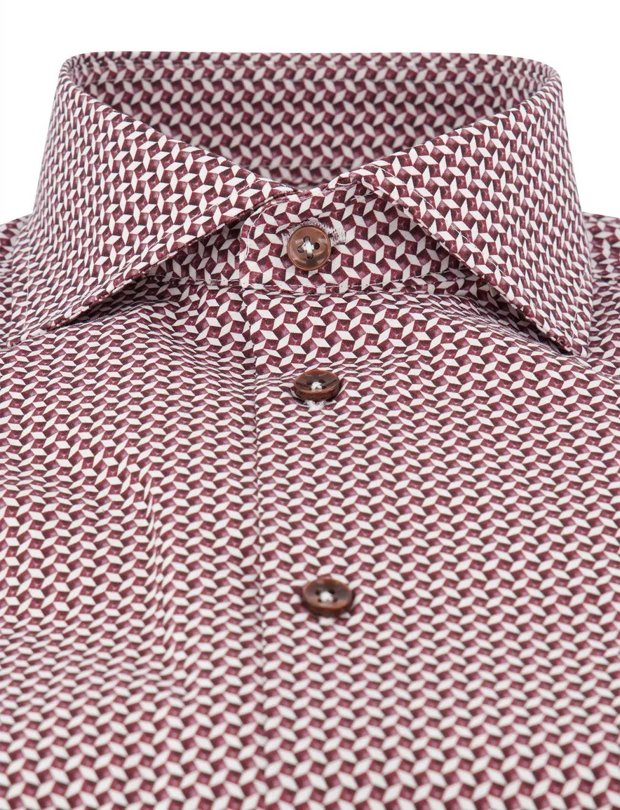Ledub Overhemd Modern fit rood geprint katoen
