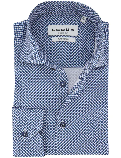 Ledub Ledub overhemd blauw katoen geprint