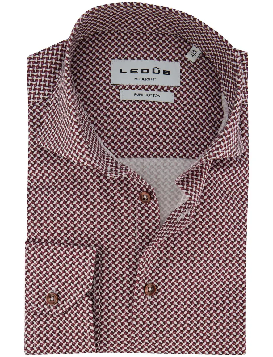 Ledub overhemd mouwlengte 7 rood patroon