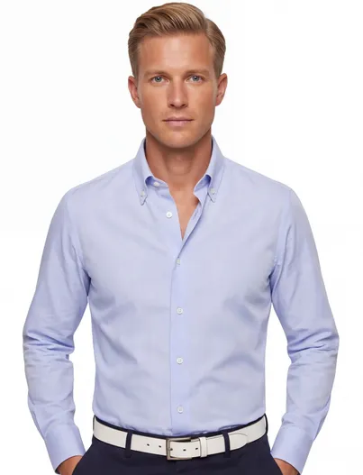 Ledub Ledub modern fit overhemd lichtblauw mouwlengte 7 button-down