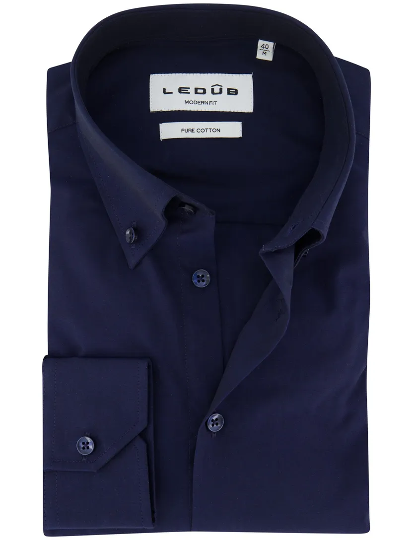 Ledub modern fit overhemd mouwlengte 7 donkerblauw 100% katoen