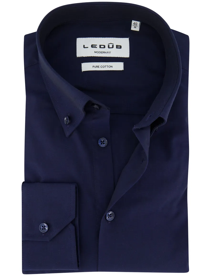 Ledub modern fit overhemd mouwlengte 7 donkerblauw effen