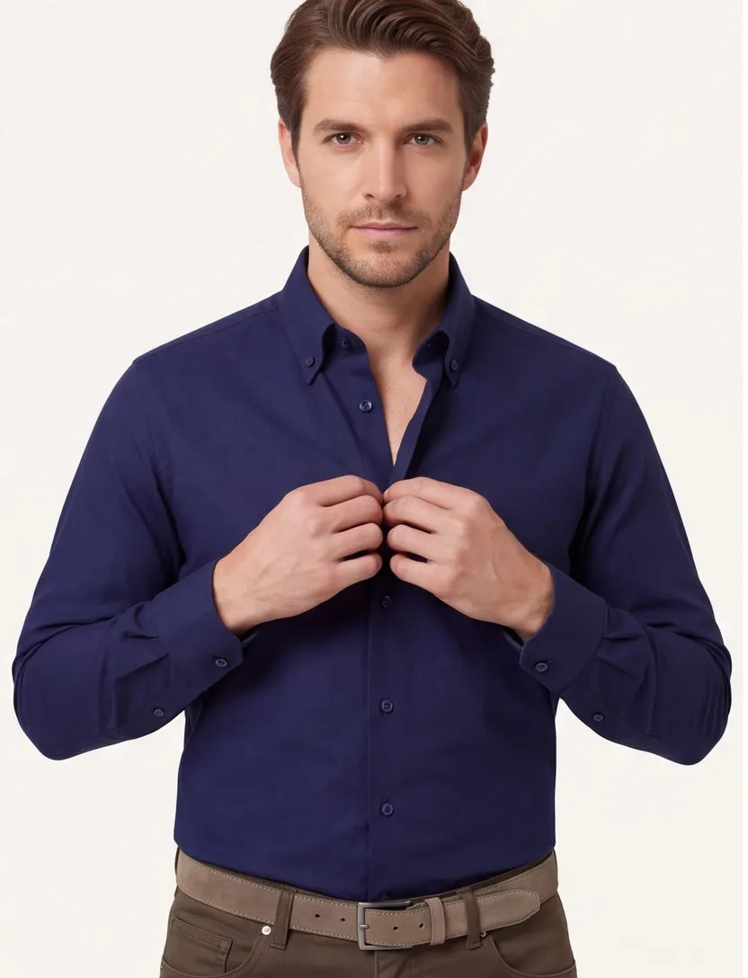 Ledub modern fit overhemd mouwlengte 7 donkerblauw 100% katoen