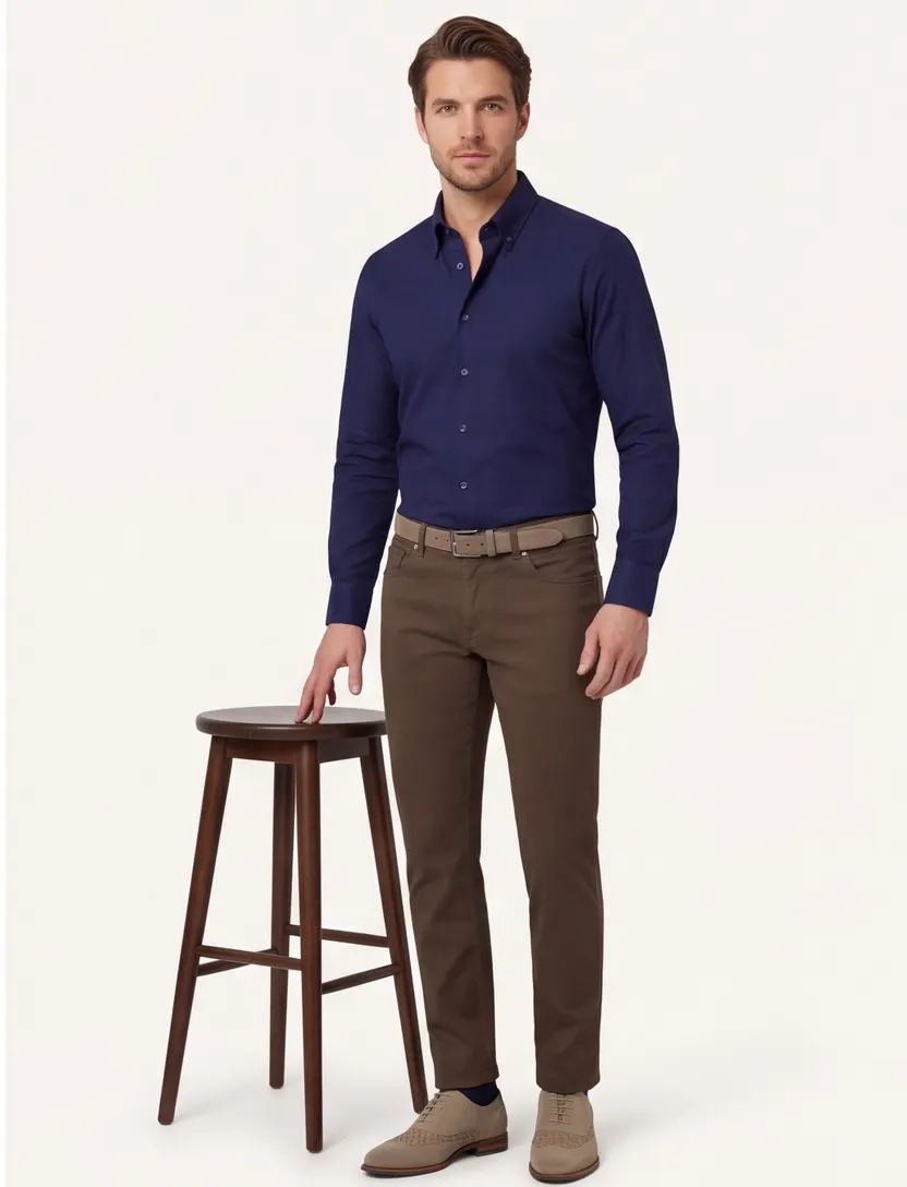 Ledub modern fit overhemd mouwlengte 7 donkerblauw 100% katoen
