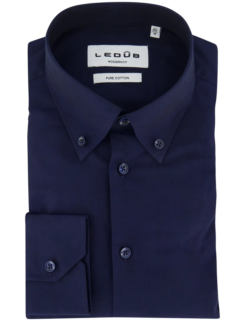 Ledub modern fit overhemd mouwlengte 7 donkerblauw 100% katoen