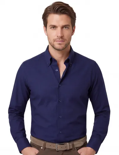 Ledub Ledub modern fit overhemd mouwlengte 7 donkerblauw effen
