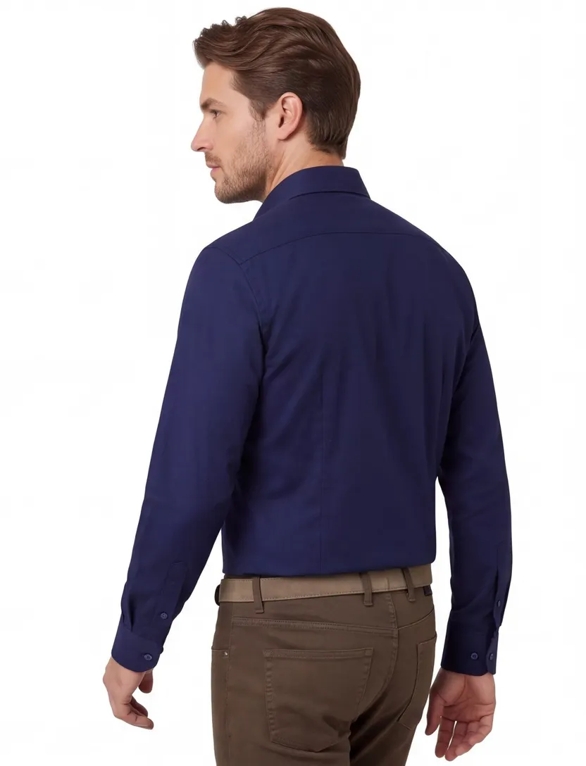 Ledub modern fit overhemd mouwlengte 7 donkerblauw 100% katoen
