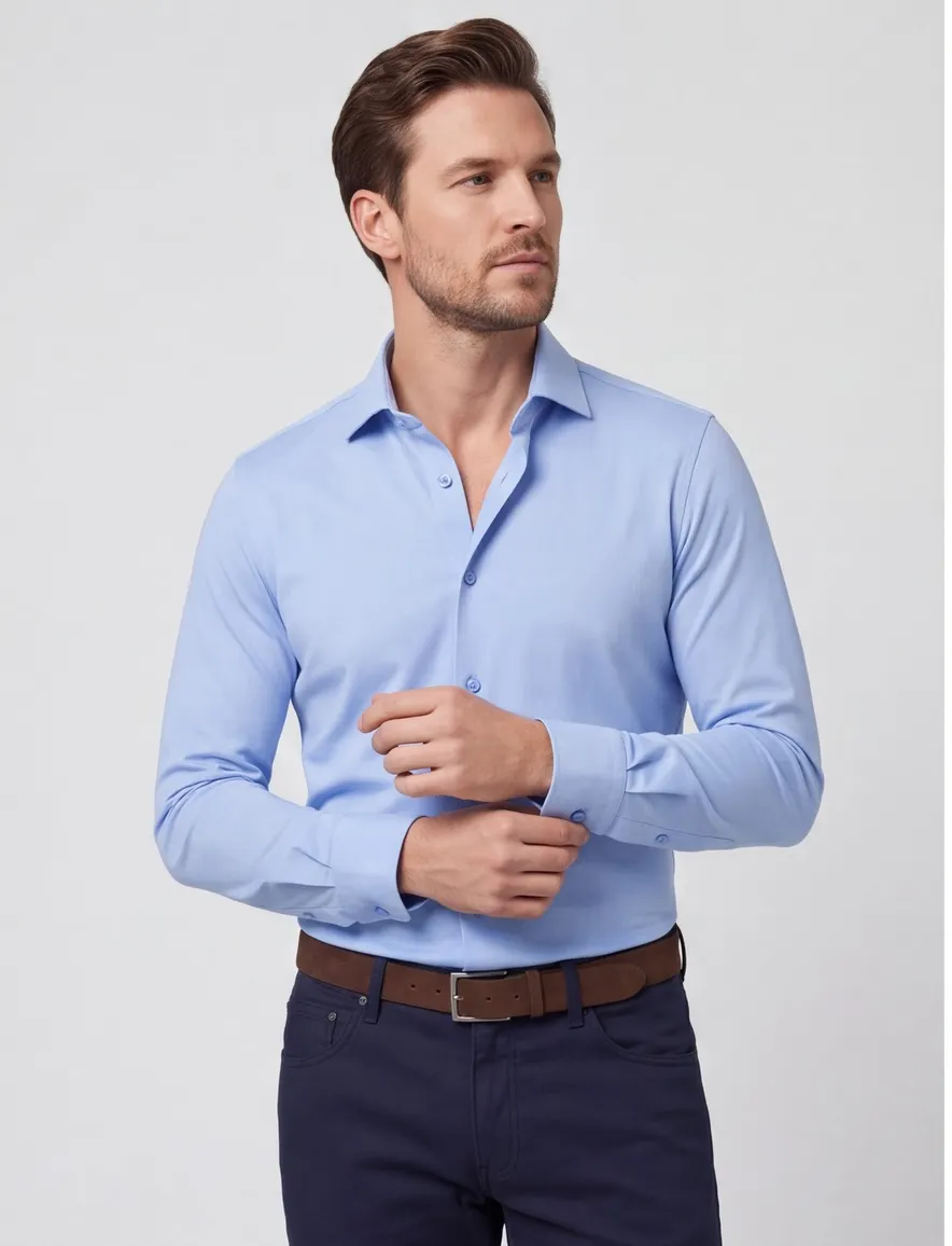 Ledub slim fit overhemd jersey mouwlengte 7
