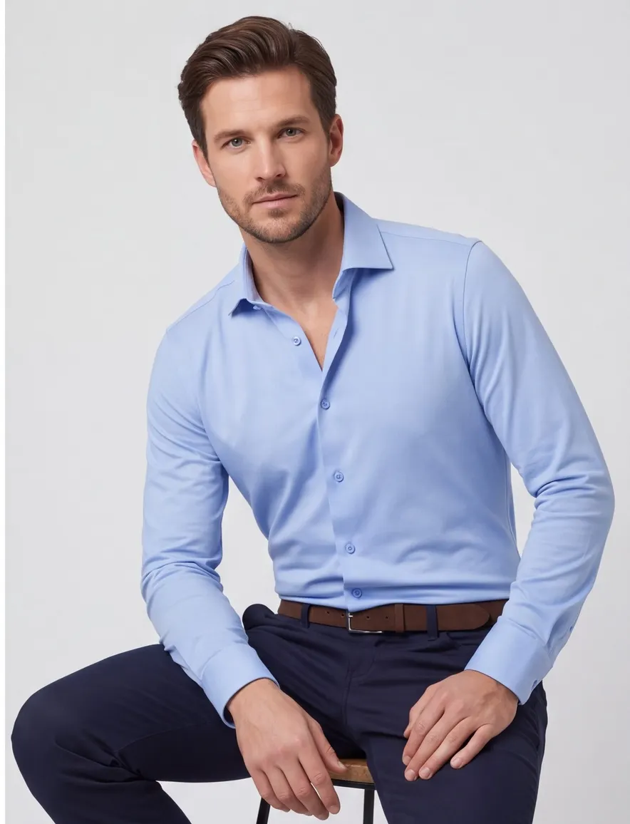 Ledub slim fit overhemd jersey mouwlengte 7