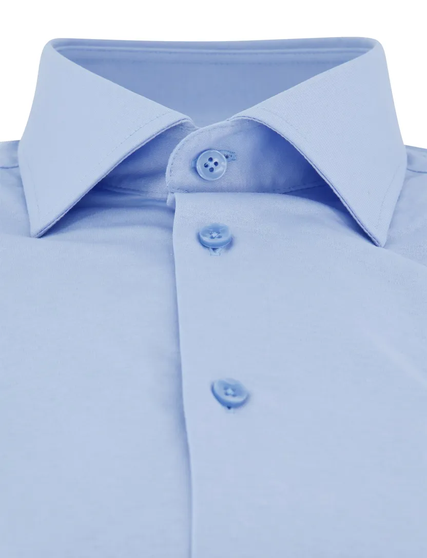 Ledub slim fit overhemd jersey mouwlengte 7 lichtblauw effen