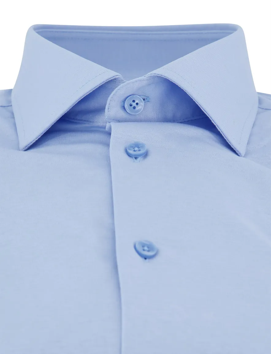 Ledub slim fit overhemd jersey mouwlengte 7 lichtblauw wide collar
