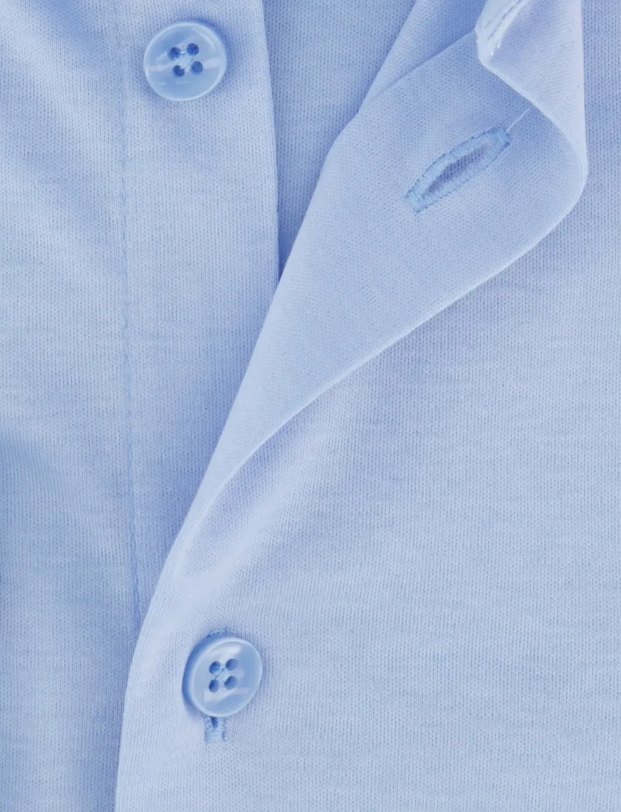 Ledub slim fit overhemd jersey mouwlengte 7 lichtblauw wide collar