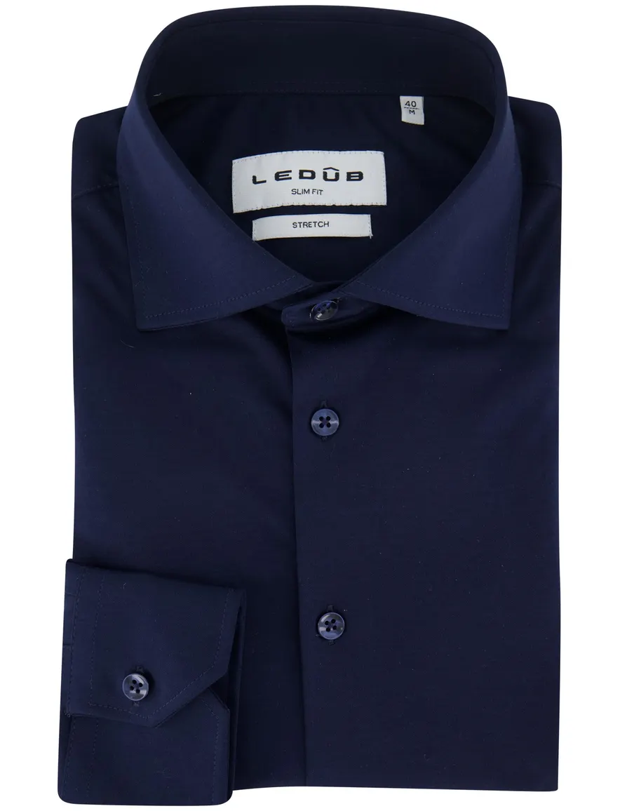 Ledub Overhemd Slim fit donkerblauw stretch
