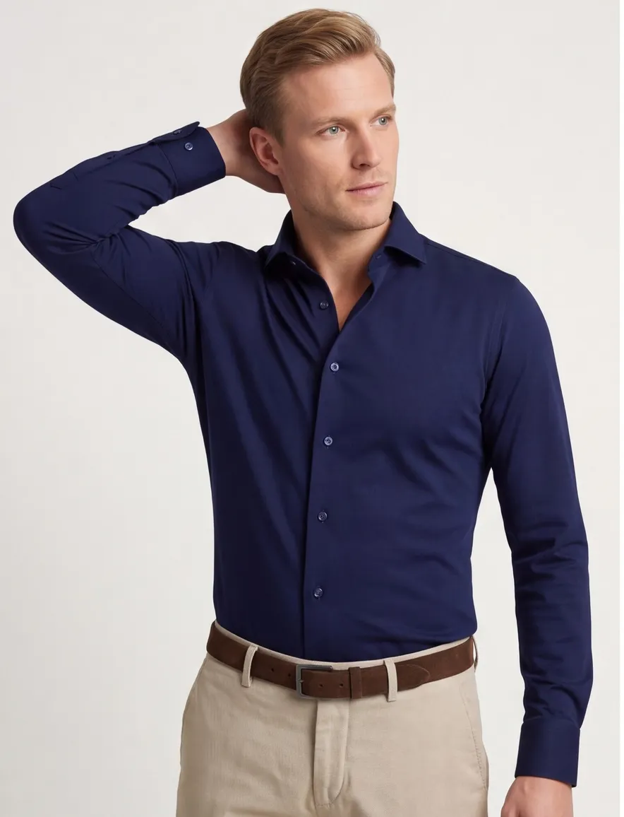 Ledub Overhemd Slim fit donkerblauw stretch