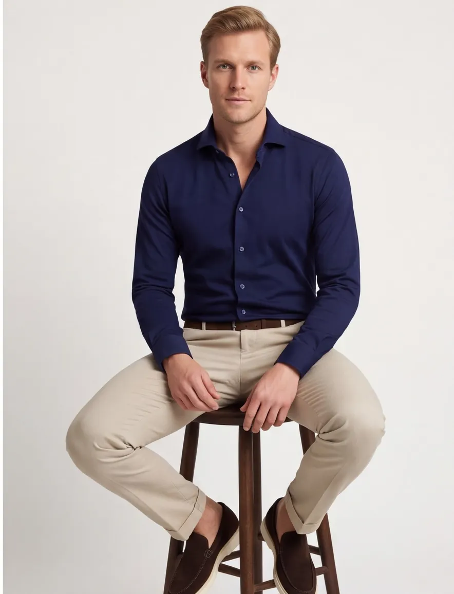 Ledub Overhemd Slim fit donkerblauw stretch